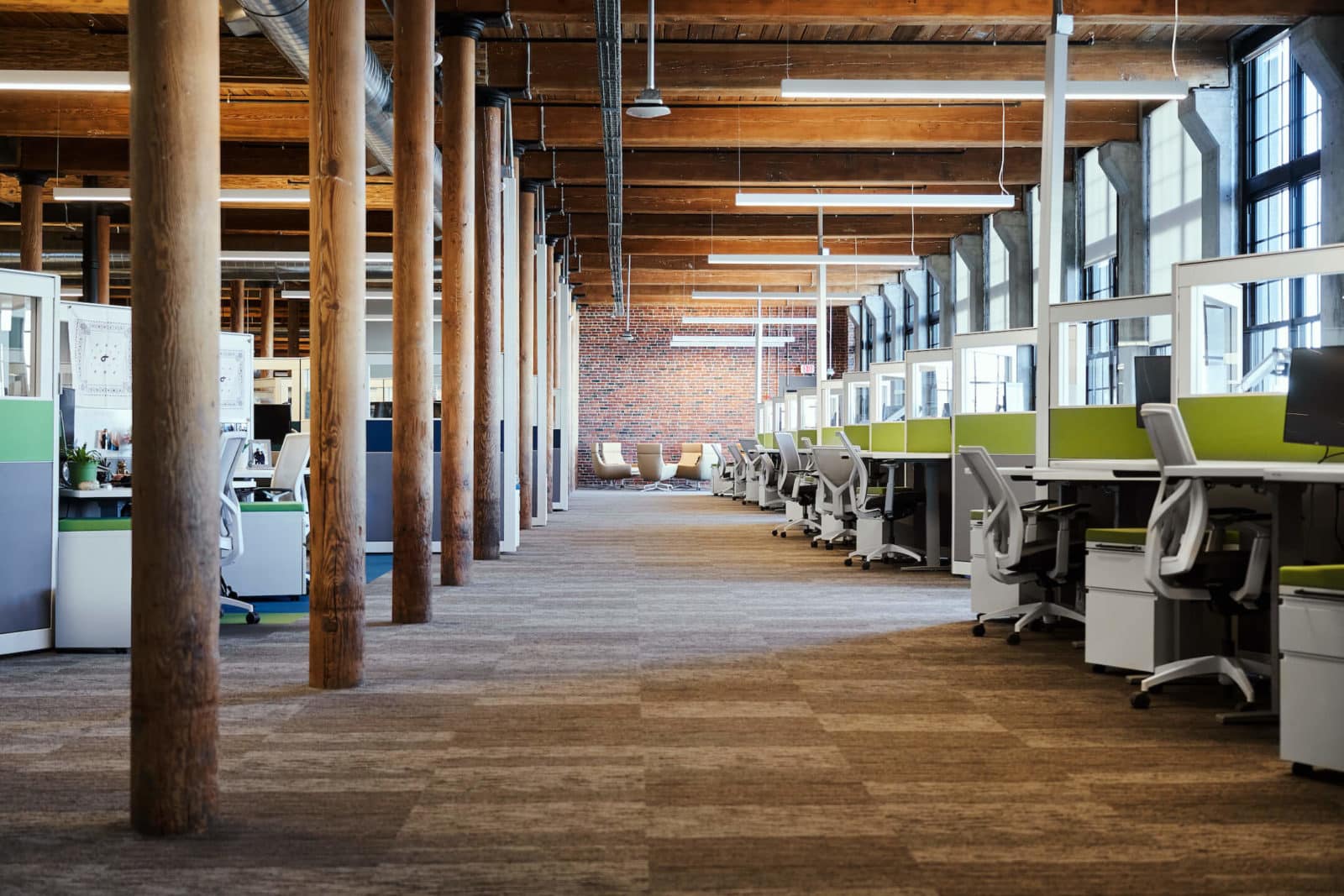 Rows of cubicles inside renovated office space