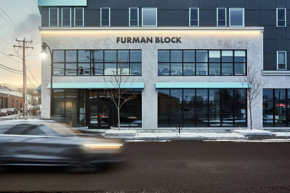 newly constructed furman block - storefront windows